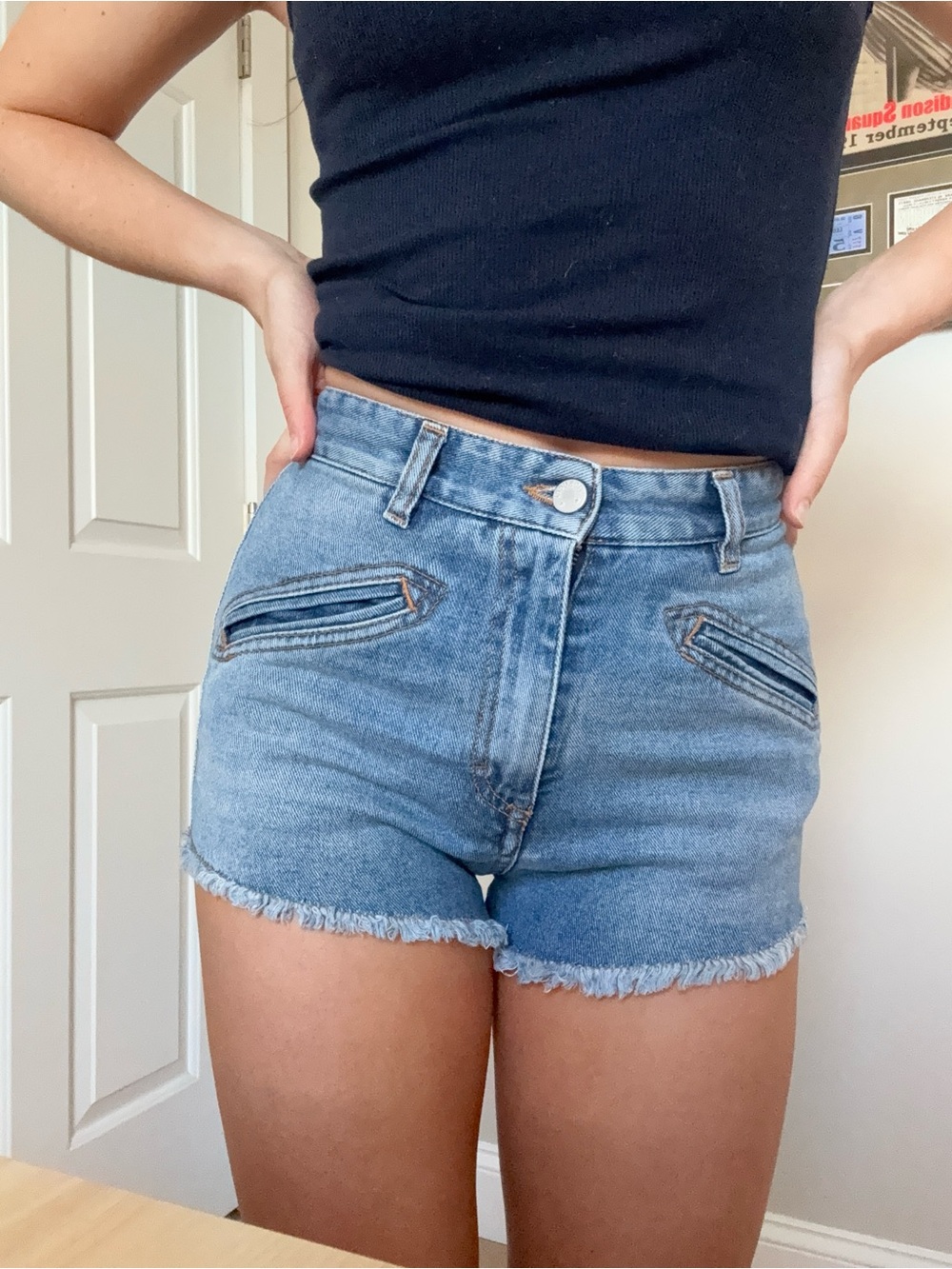 Fiorucci Angels Patch High-Rise Denim Shorts Boho Vintage Euro Quiet Luxury